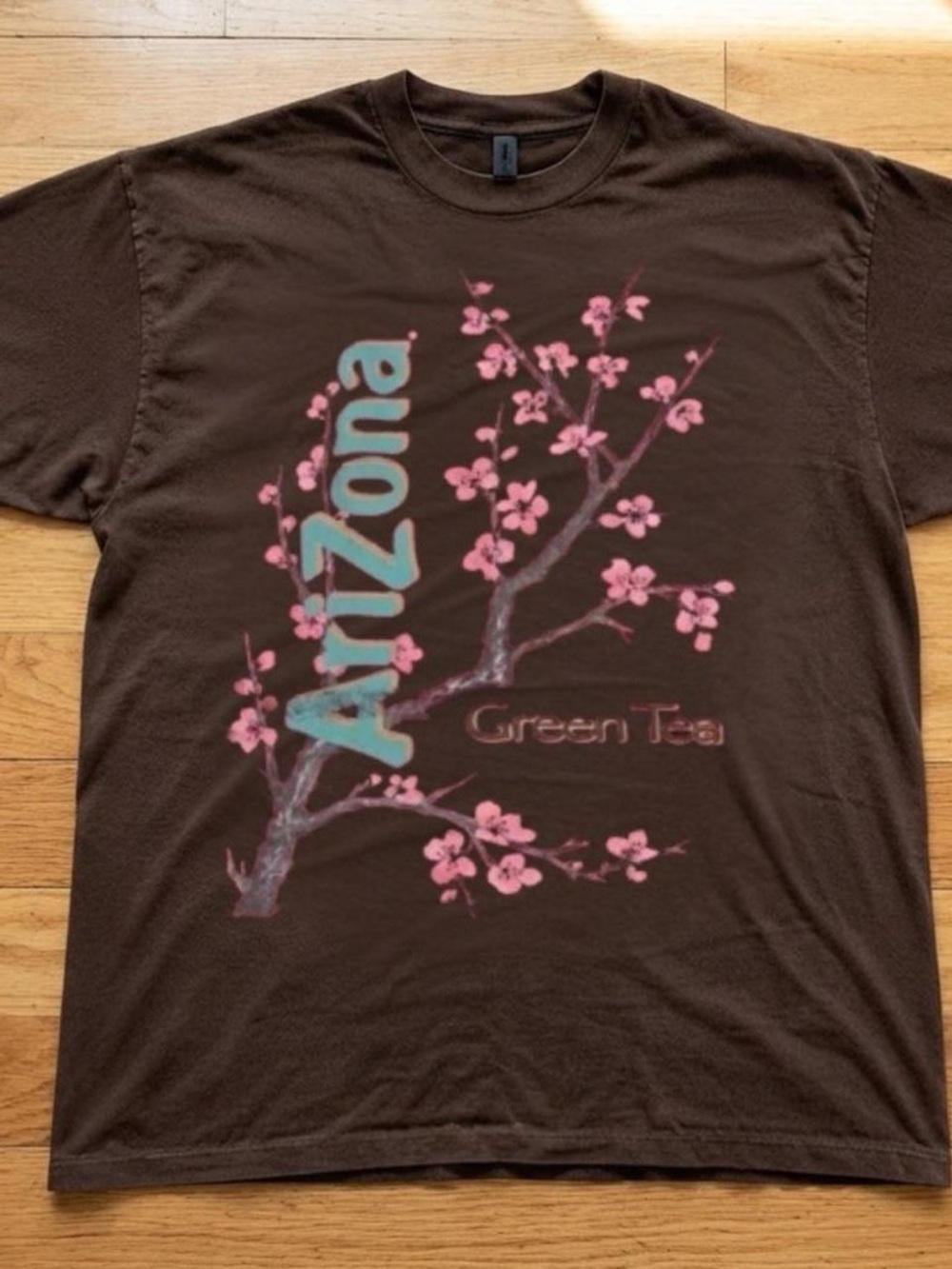 Gildan Brown Tee with Aqua Arizona Logo & Pink Blossom Graphic